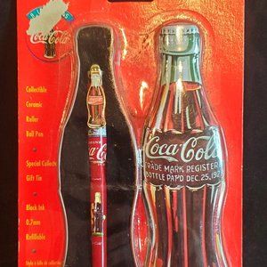 NEW 1996 COCA COLA COLLECTORS TIN with CERAMIC ROLLER PEN Gift Set